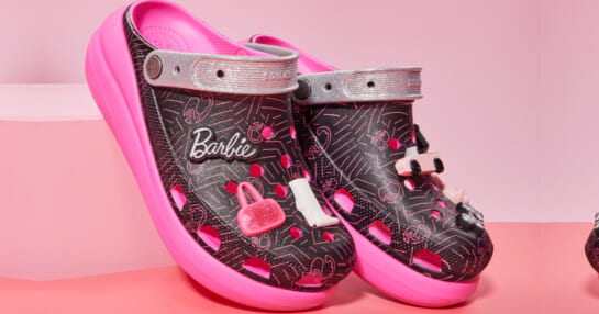 pink and black barbie themed crocs clogs