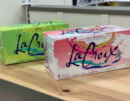Two cases of LaCroix sparkling water on a table
